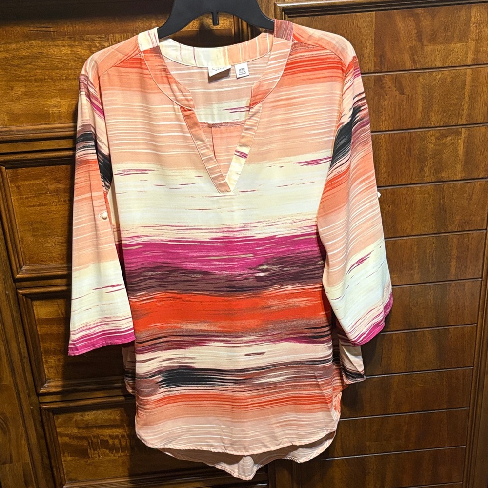 Cato Women's Pink and Orange Striped Blouse